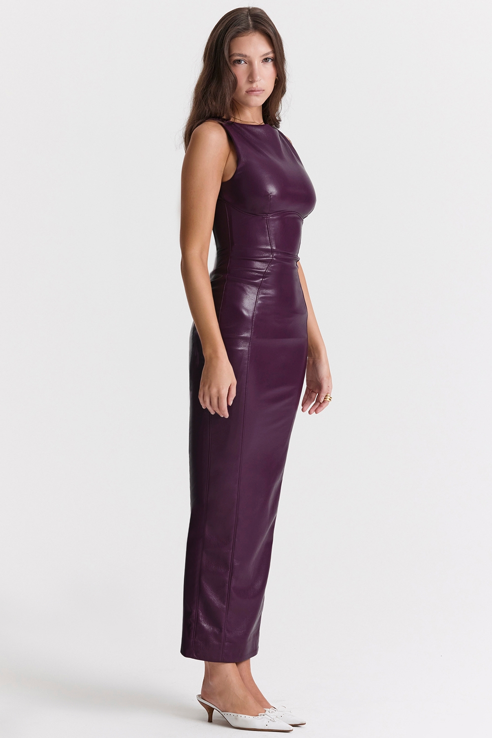 Sahara-Merlot Vegan Leather Maxi Dress