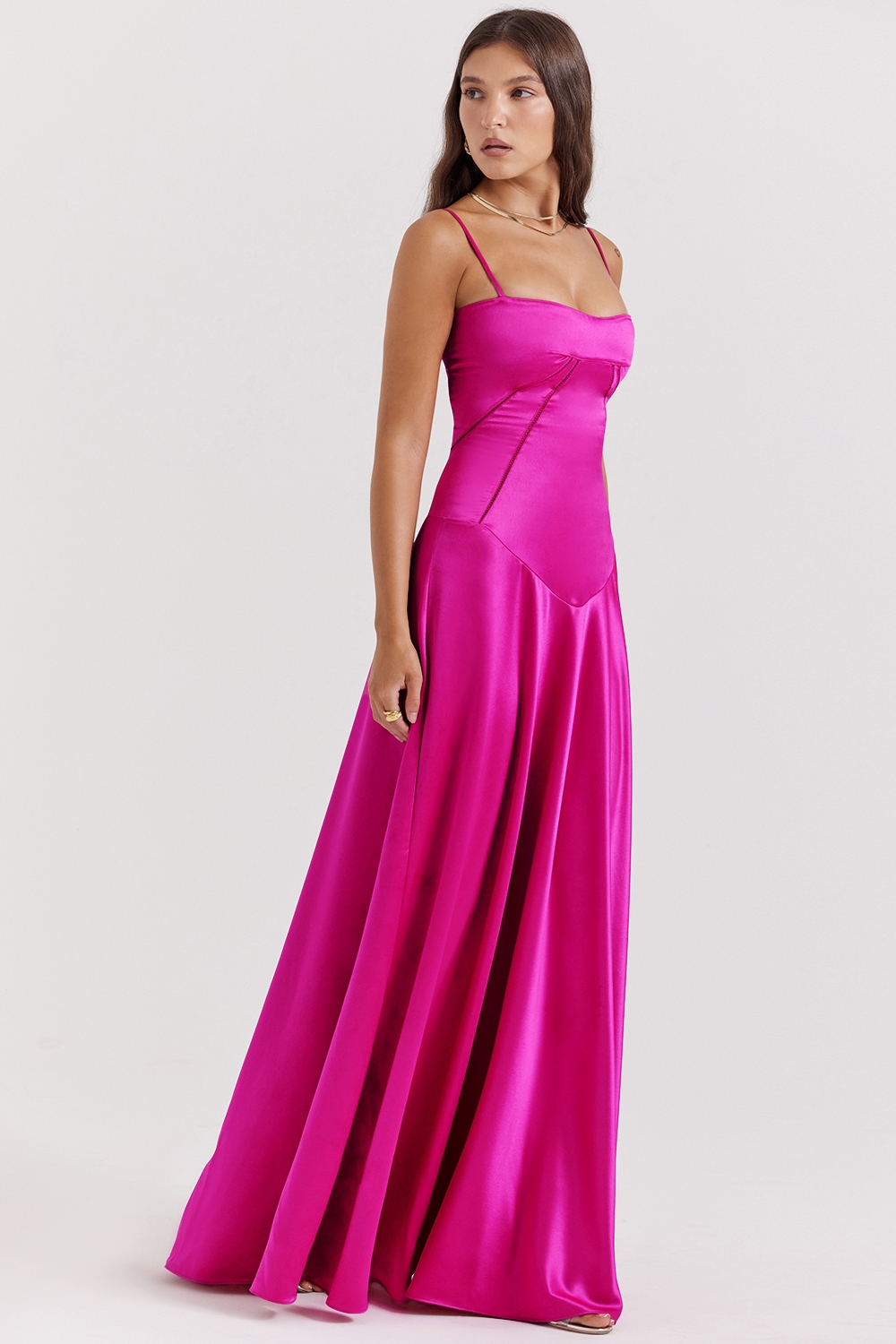 Anabella-Fuchsia Lace Up Maxi Dress