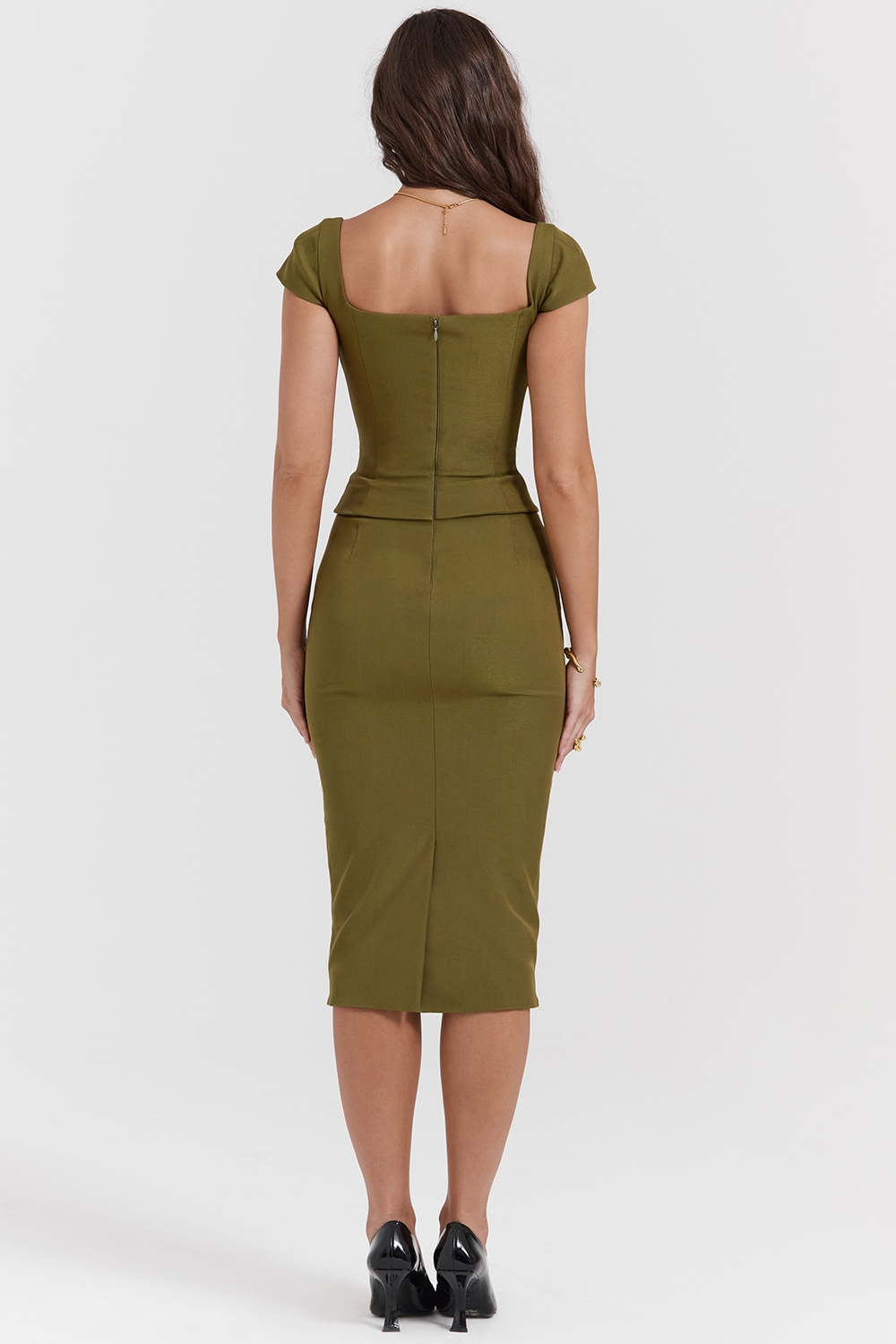 Layana-Olive Corset Midi Dress