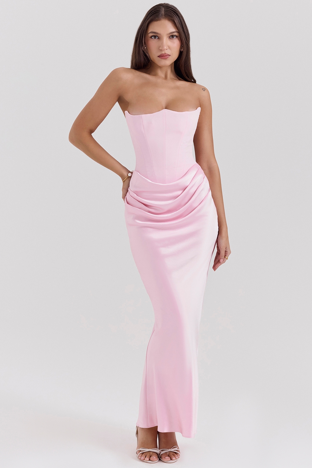 Persephone-Rose Shadow Strapless Corset Maxi Dress