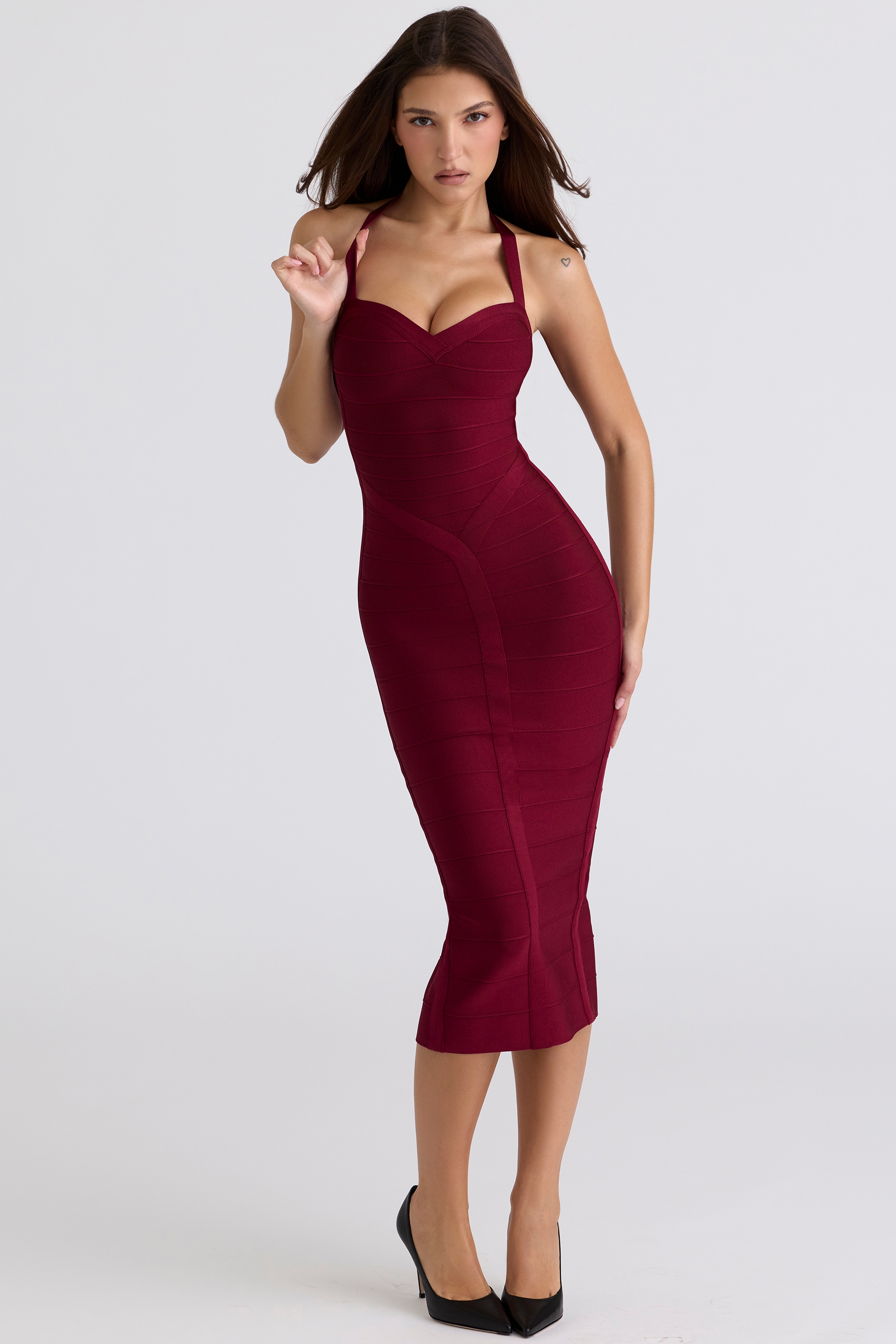 The Supermodel-Ruby Halter Neck Stretch Bandage Midi Dress
