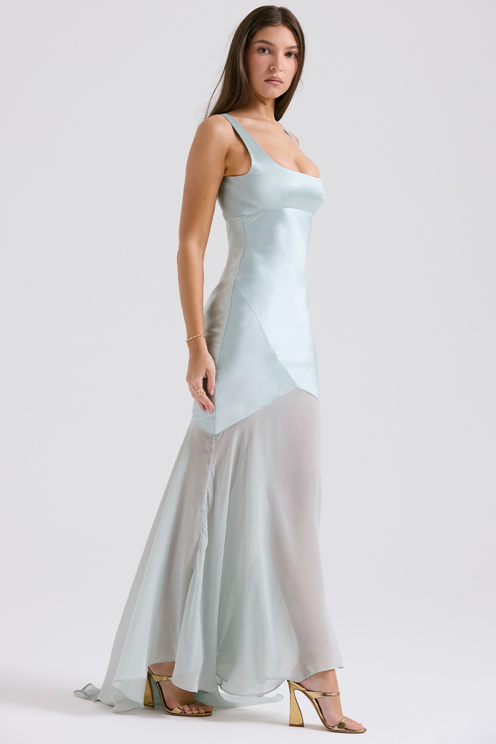 Vittoria-Pistachio Chiffon Floor Length Gown