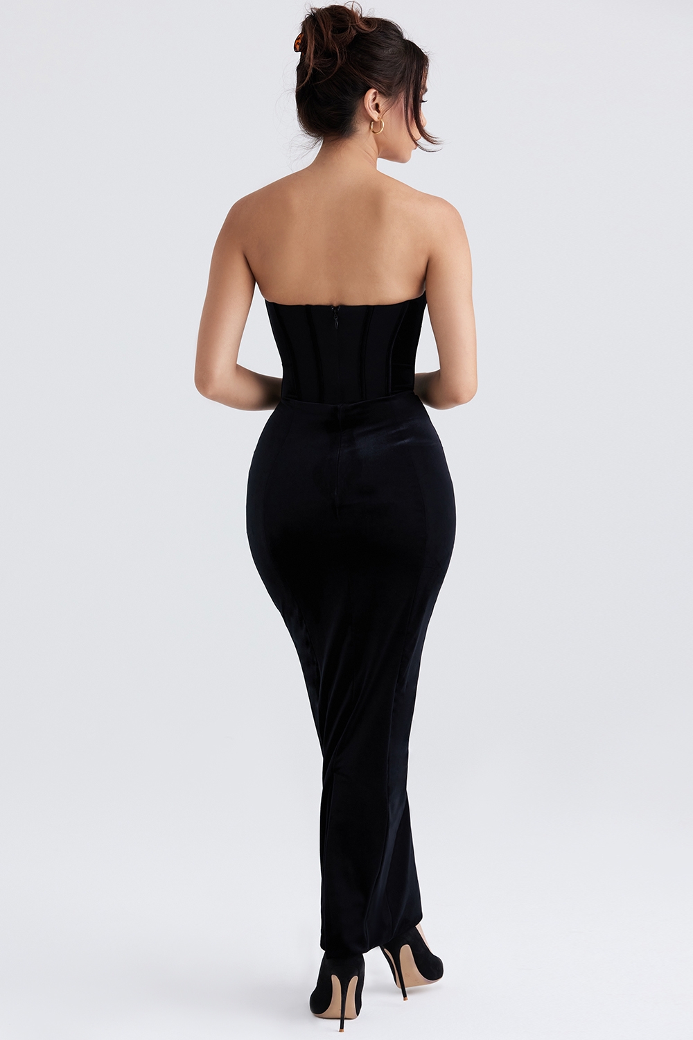 Thalia-Black Velvet Corset Maxi Dress