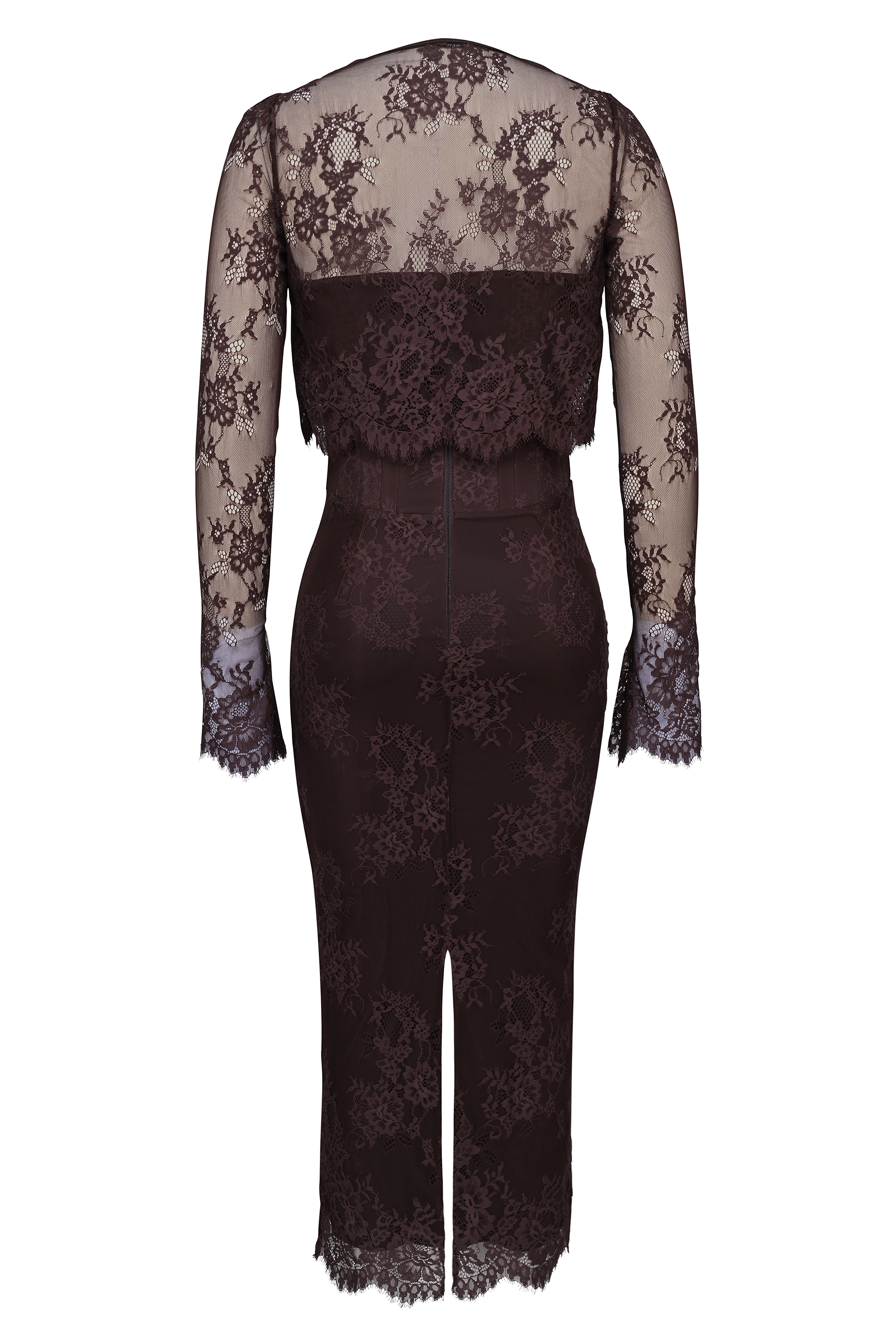 Larra-Bitter Chocolate Lace Corset Midi Dress & Bolero