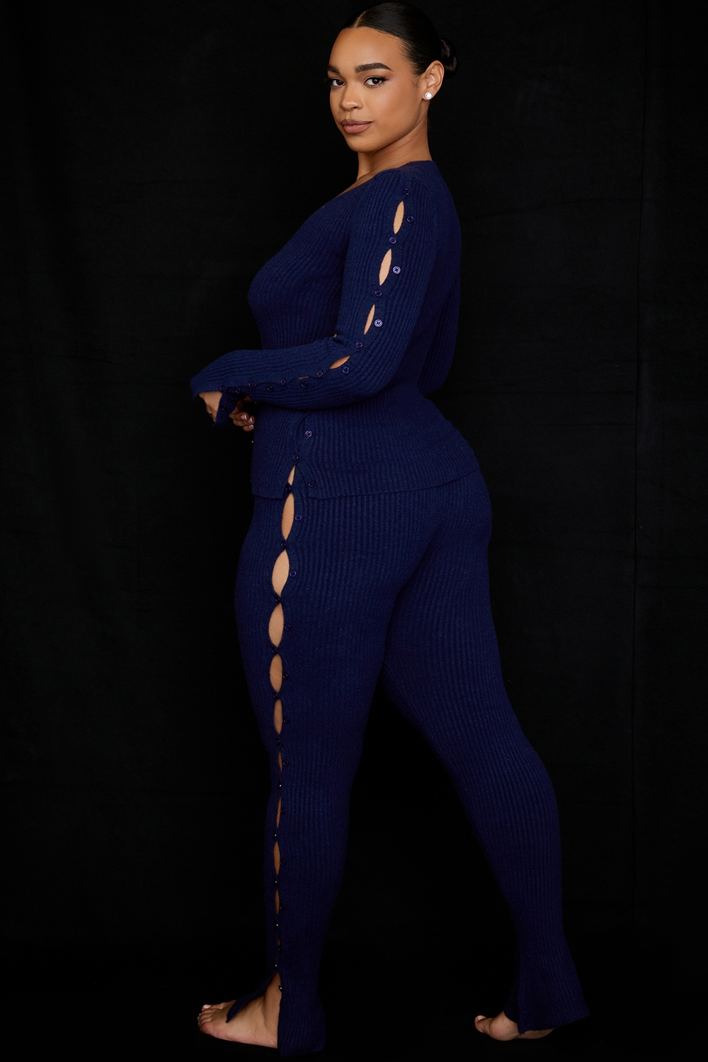 Belong-Navy Ribbed Knit Trousers - SALE