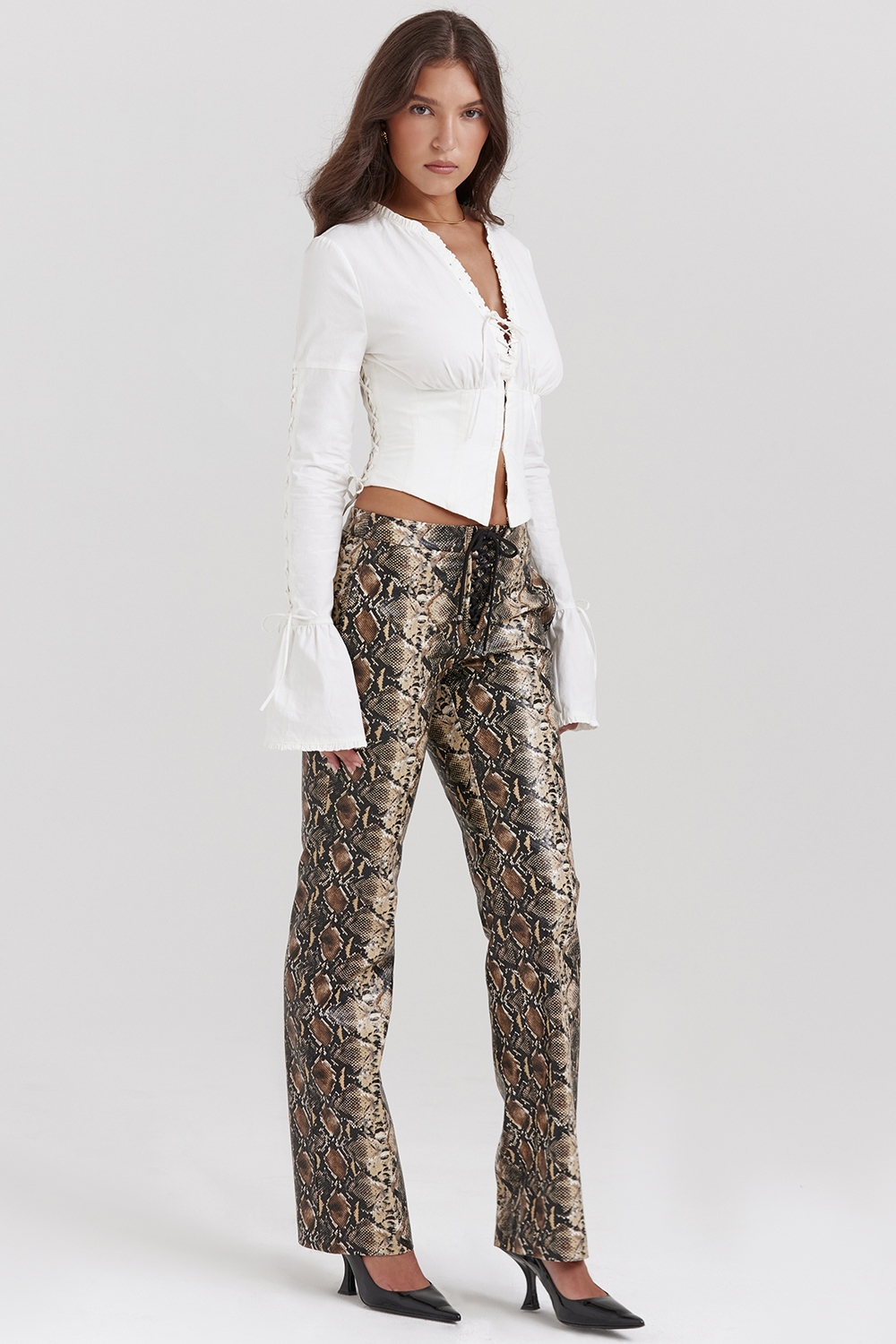 Serina-Snake Print Vegan Leather Trousers