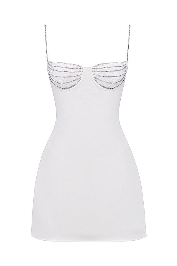 Grace-Ivory Crystallised Mini Dress