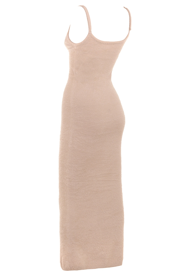 Fayette-Beige Soft Fluffy Knit Maxi Dress - SALE