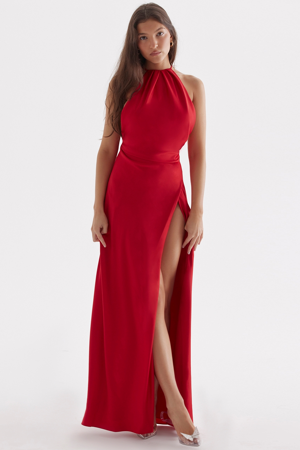 Zanab-Red Rose Thigh Slit Maxi Dress