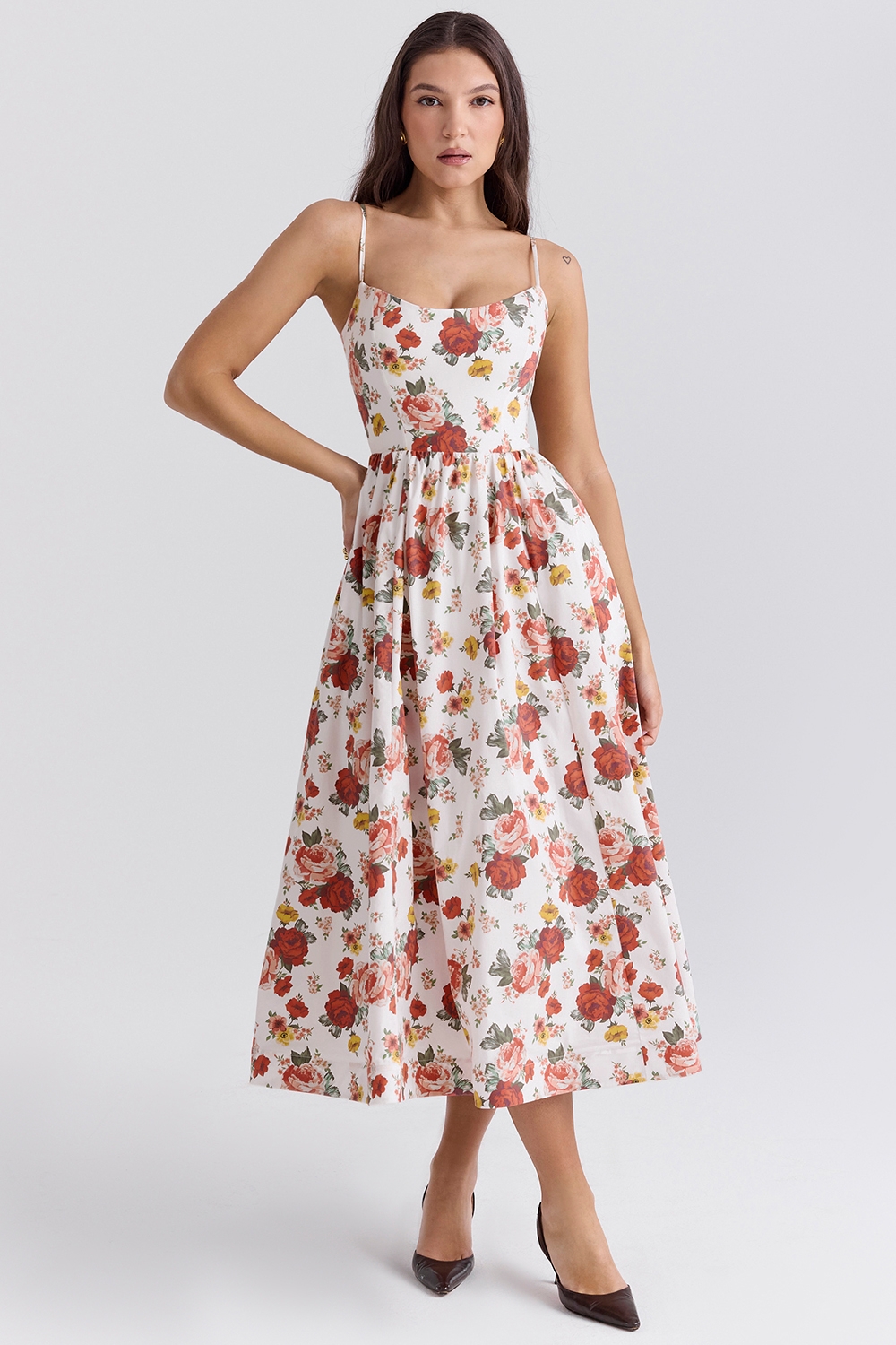 Lolita-Italian Rose Print Cotton Corset Sundress