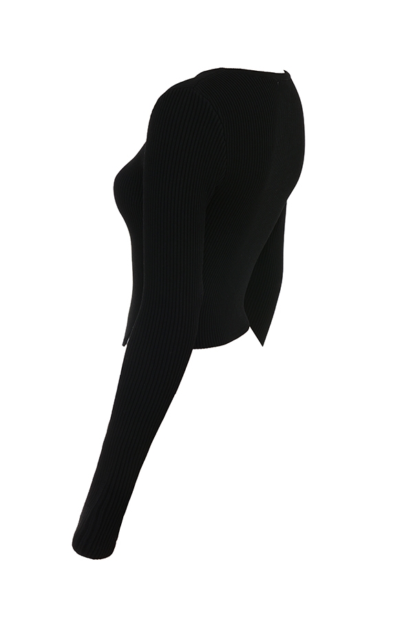 Sylvia-Black Ribbed Knit Cardigan - SALE