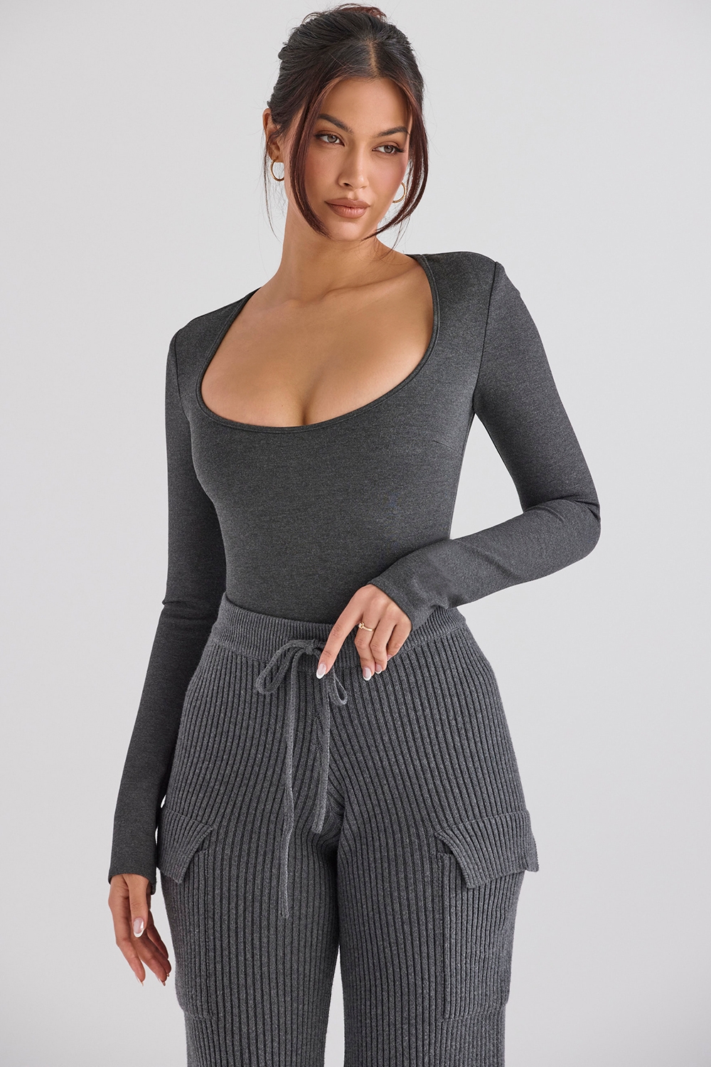 Marianna-Charcoal Loungewear Bodysuit - SALE