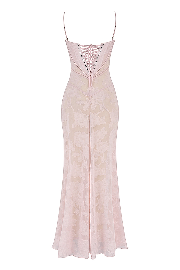 Seren-Soft Pink Floral Lace Back Maxi Dress