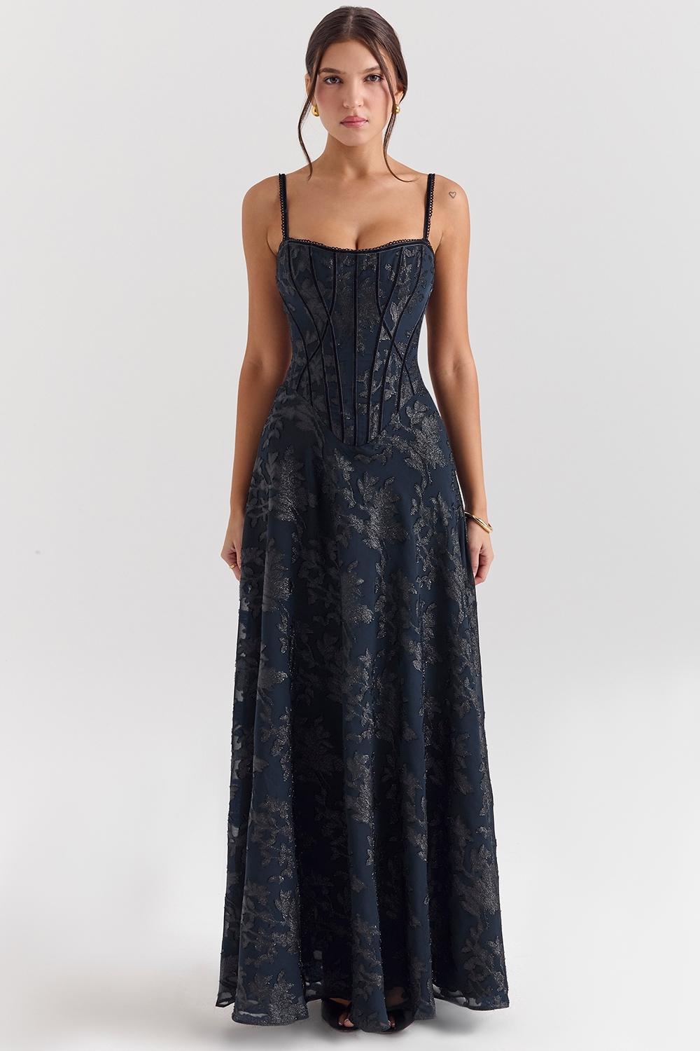 Esme-Midnight Blue Lurex Chiffon Maxi Dress