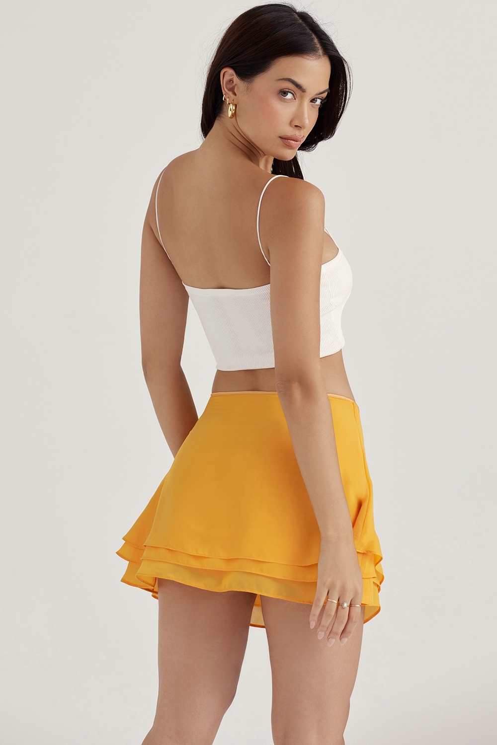 Clarice-Tangerine Floaty Layered Mini Skirt