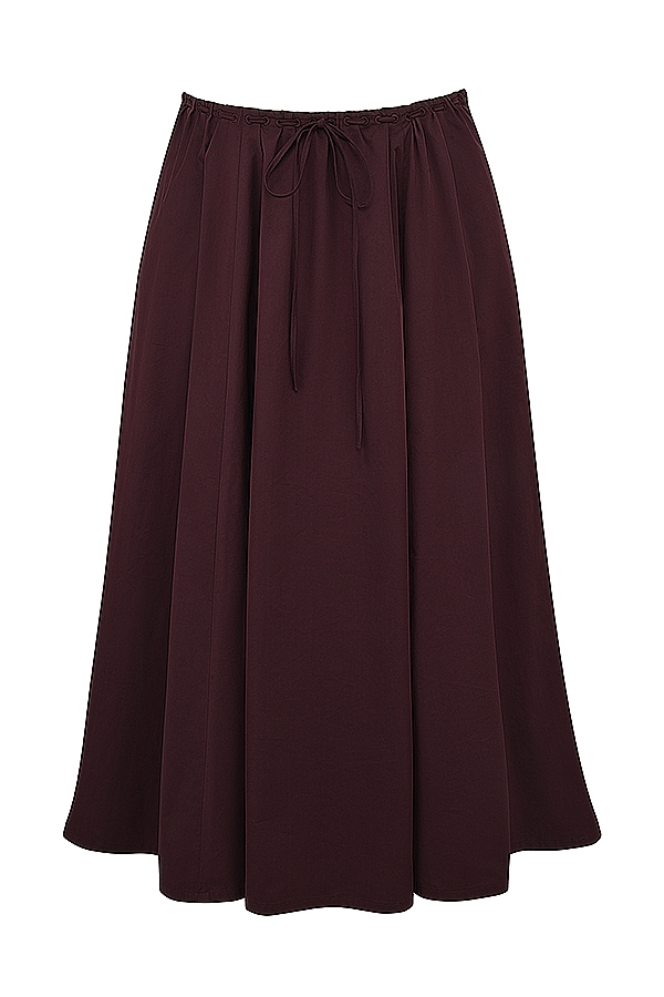 Cora-Rich Brown Gathered Midi Skirt