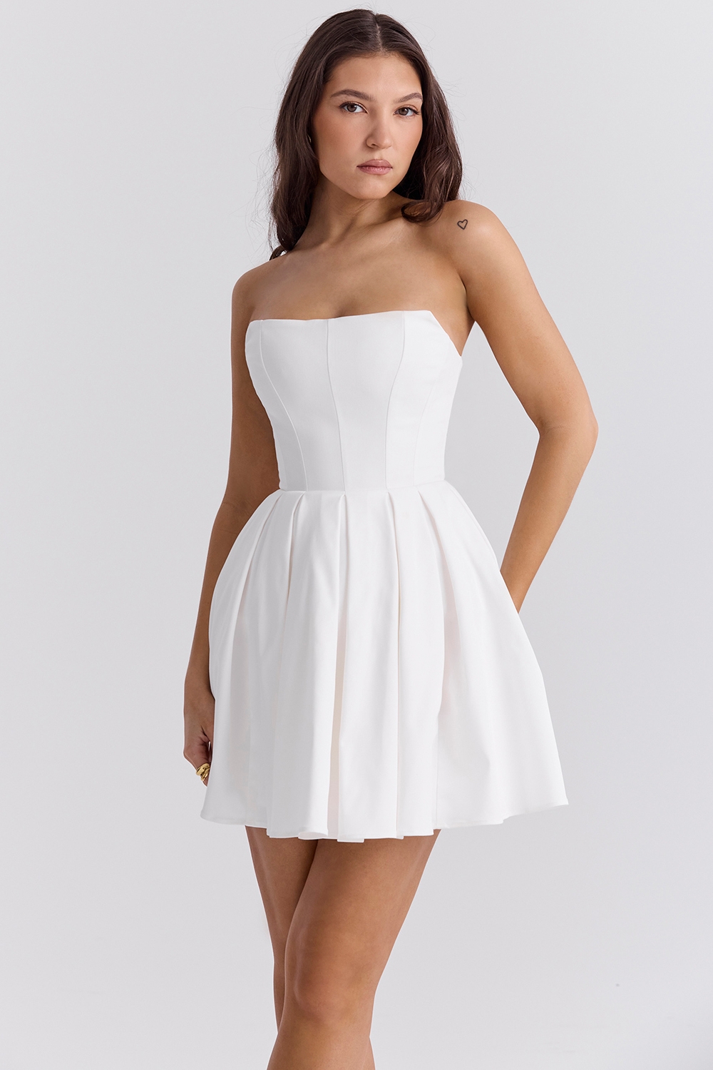 Emmanuela-White Strapless Pleated Mini Dress