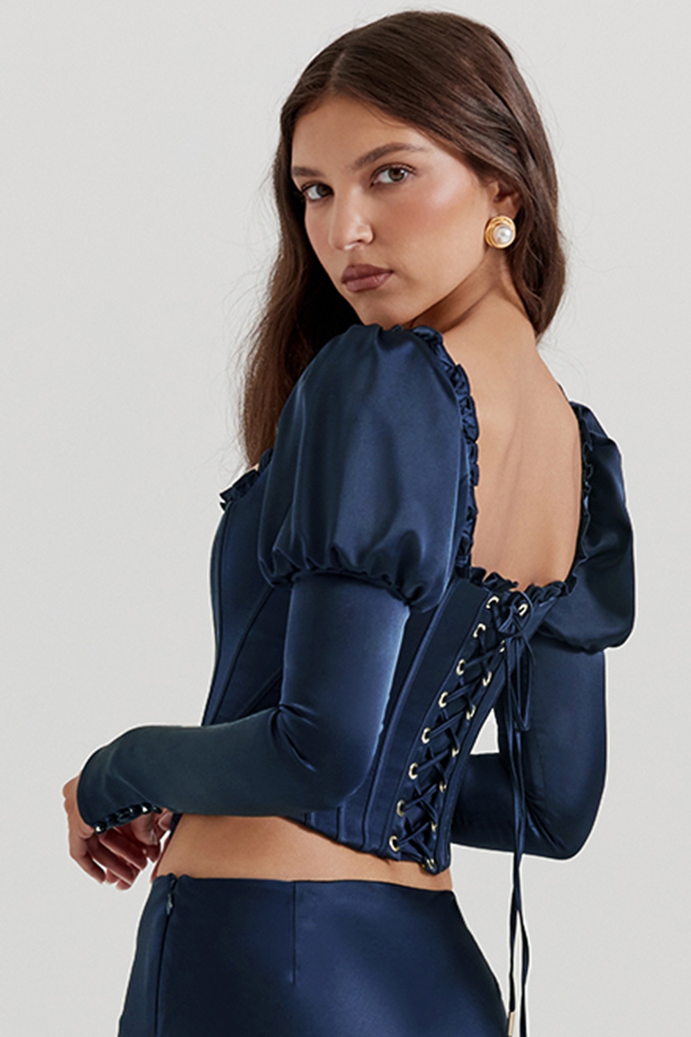 Dana-Navy Puff Sleeve Corset