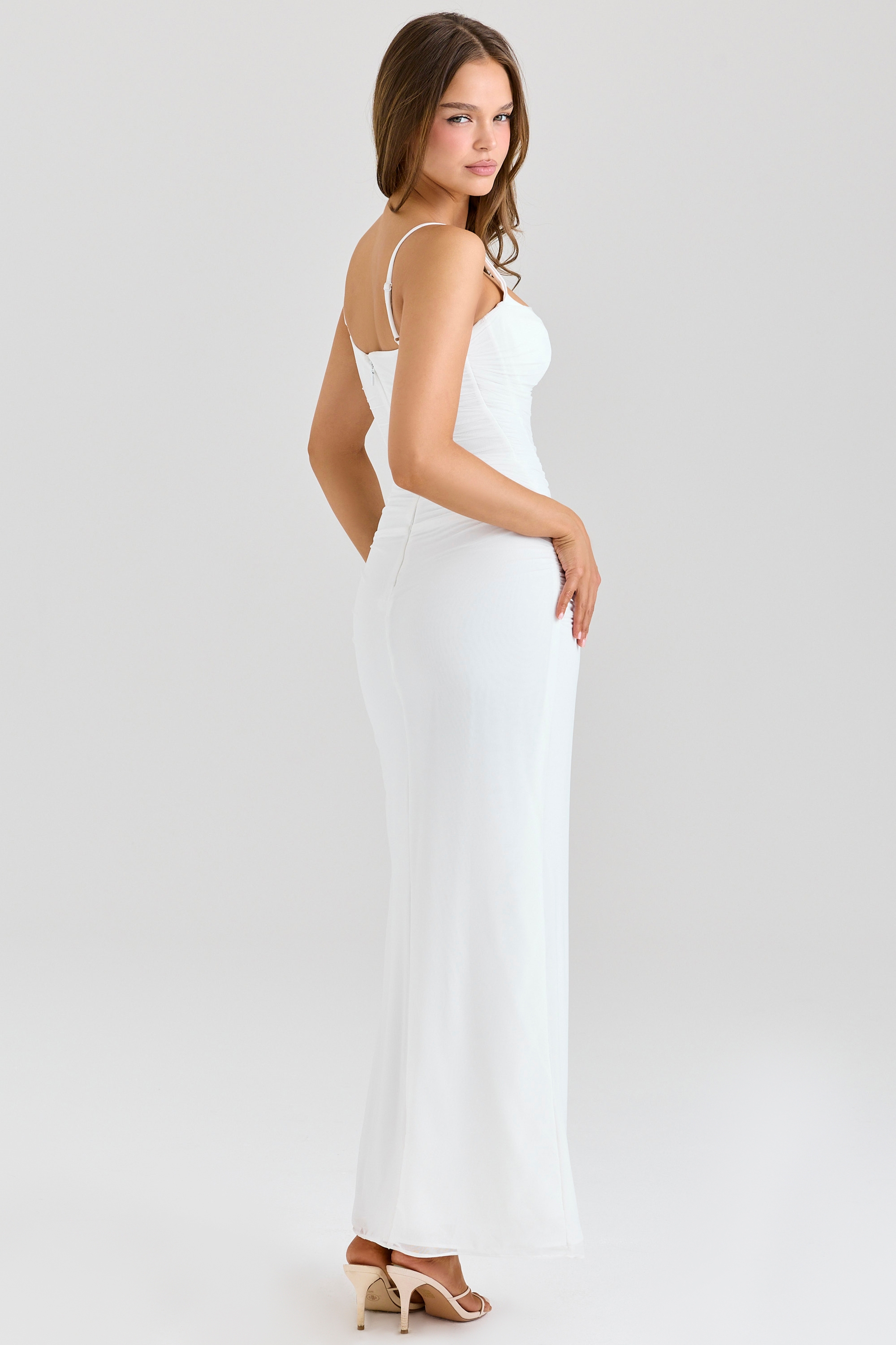 Lini-White Mesh Maxi Dress