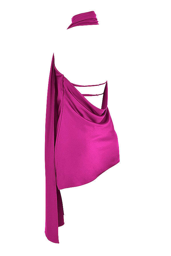 Aida-Hot Pink Asymmetric Wrap Neck Dress