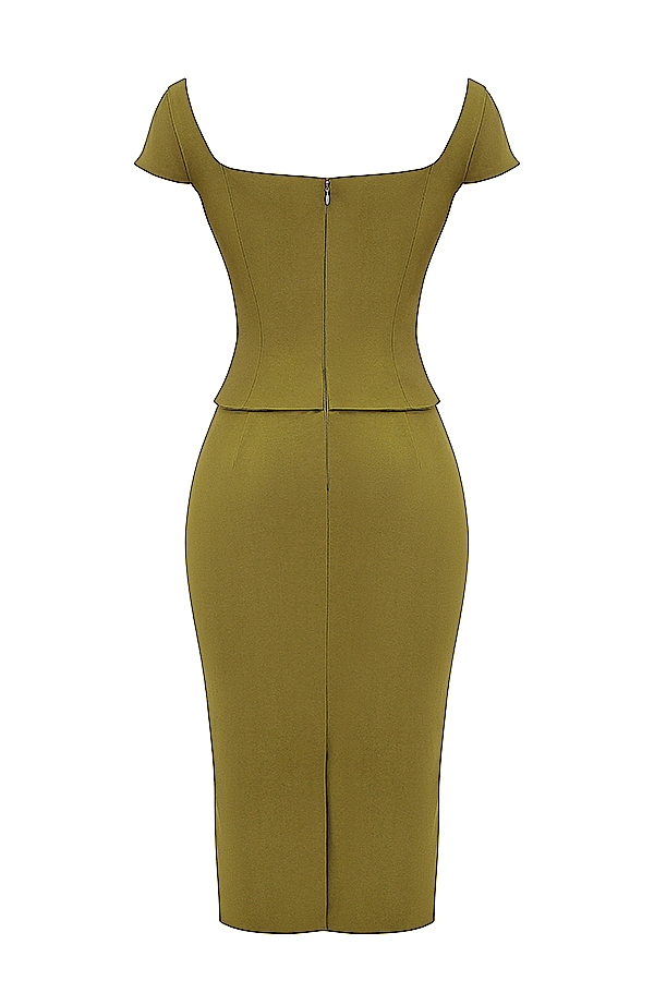 Layana-Olive Corset Midi Dress