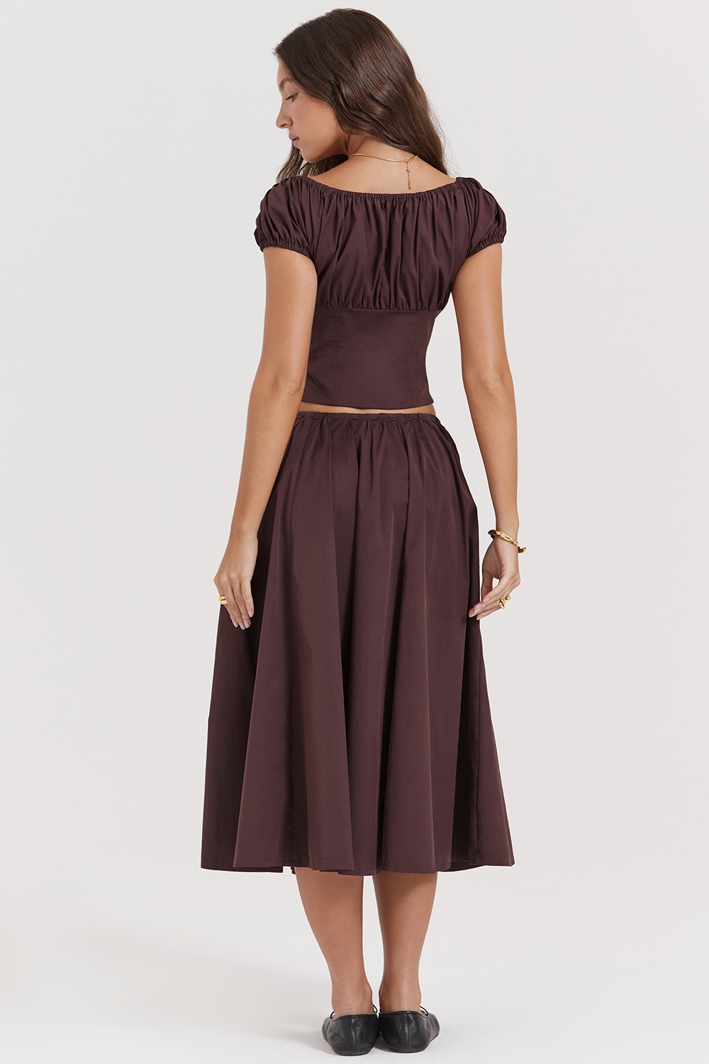 Cora-Rich Brown Gathered Midi Skirt