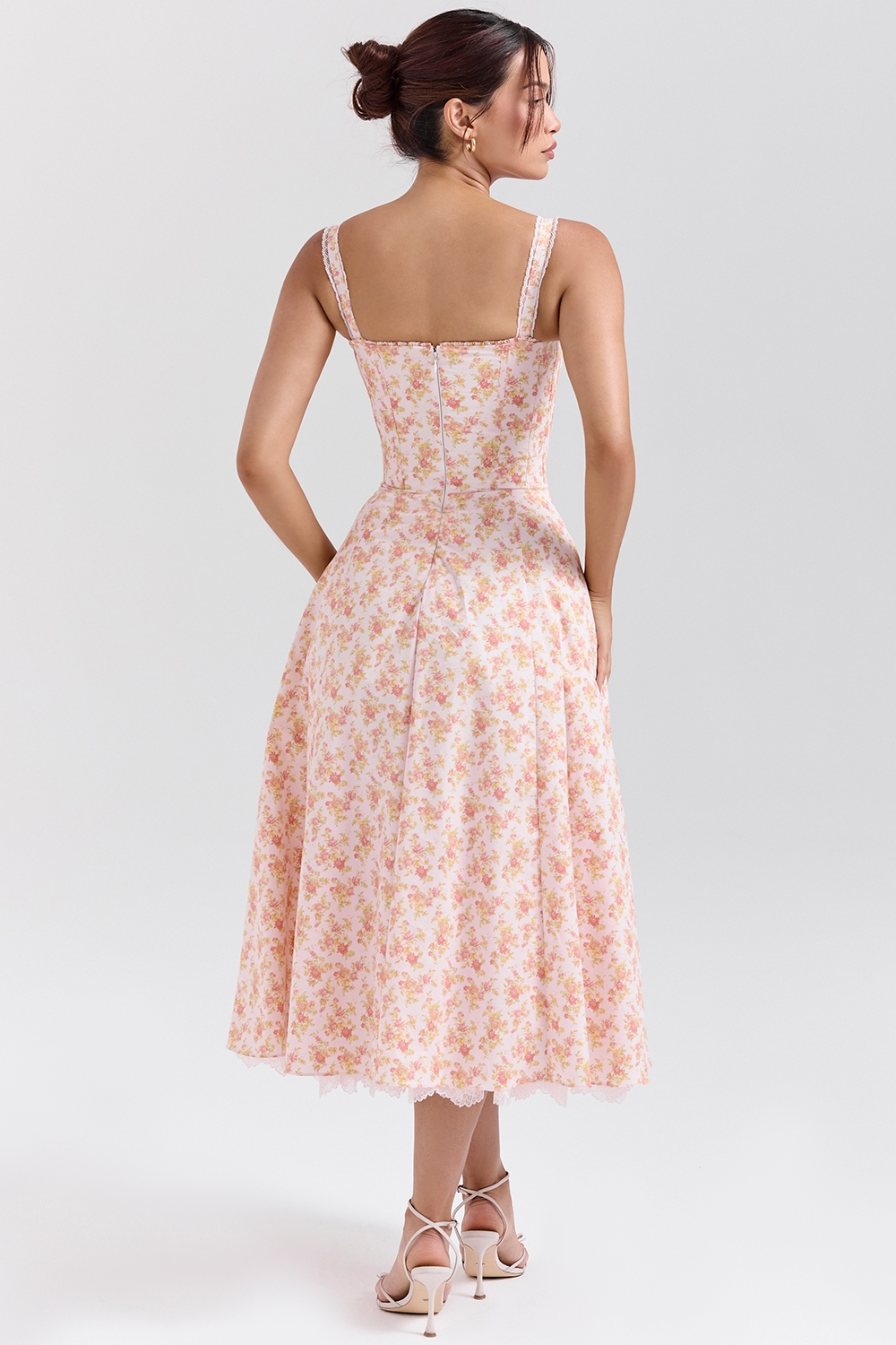 Rosalee-Peach Poppy Print Cotton Bustier Sundress