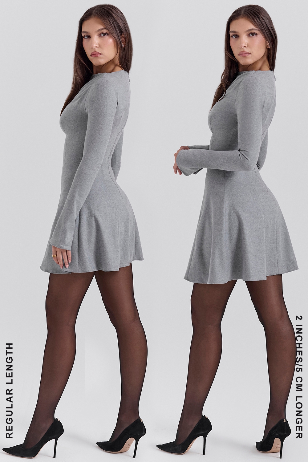 Angelique-Grey A-Line Long Sleeve Mini  Dress - SALE