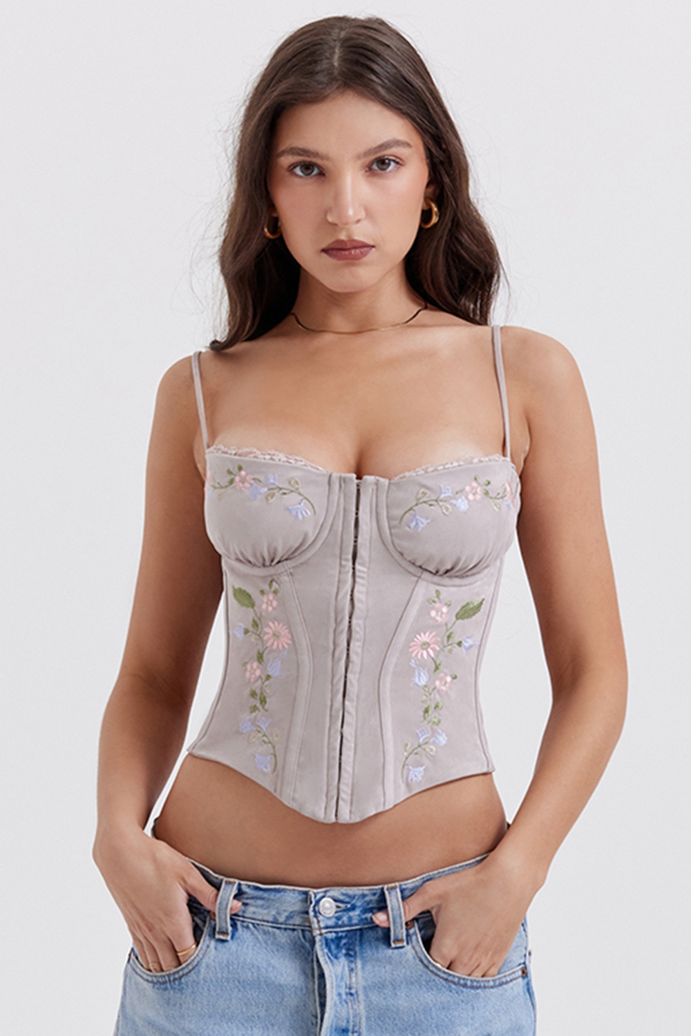 Petunia-Light Lavender Embroidered Corset