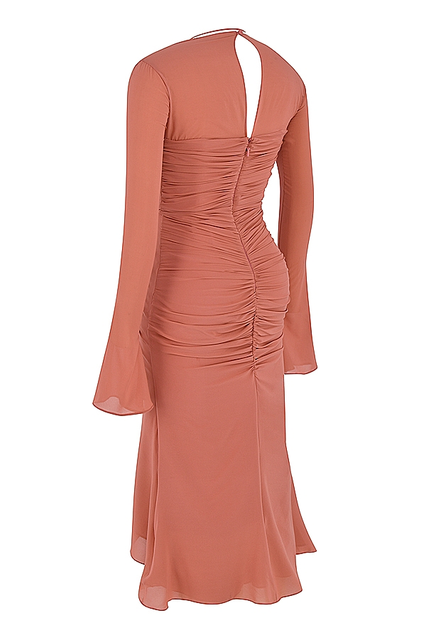 Reine-Rose Real Silk Ruffle Midi Dress