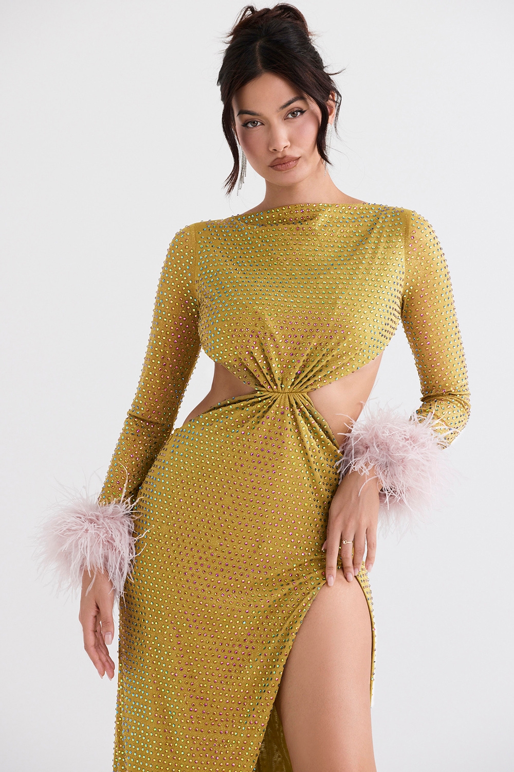Gina-Chartreuse Crystallised Maxi Dress