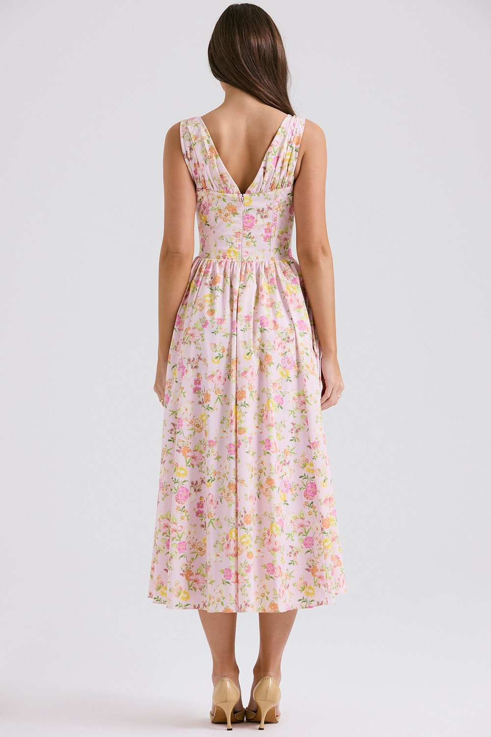 Emmelina-Pink Meadow Print Cotton Corset Sundress