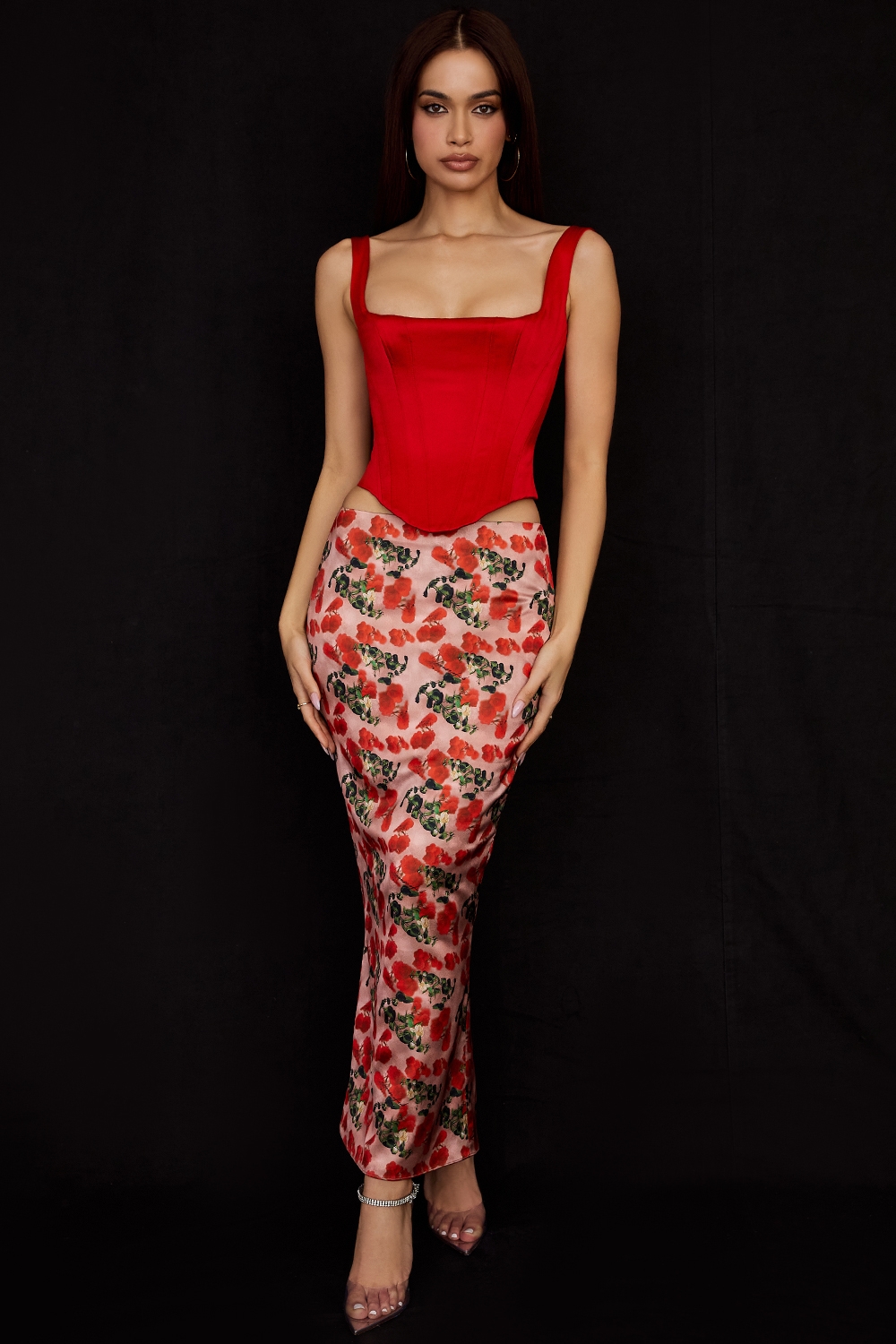 Rafa-Scarlet Satin Longline Corset