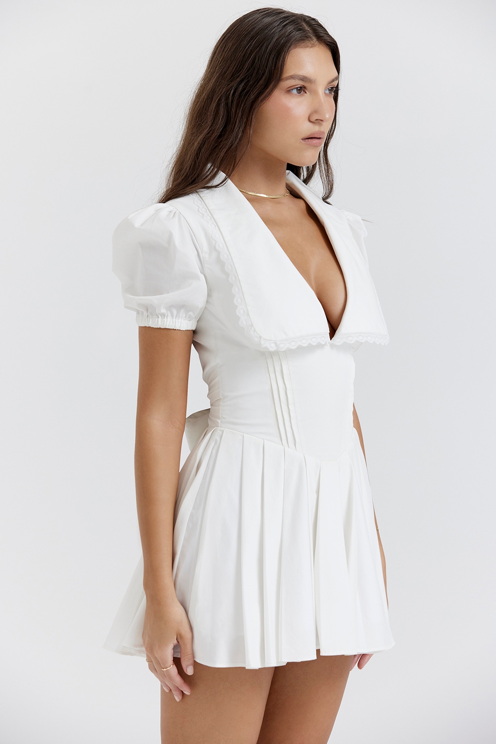 Piera-White Pleated Mini Dress