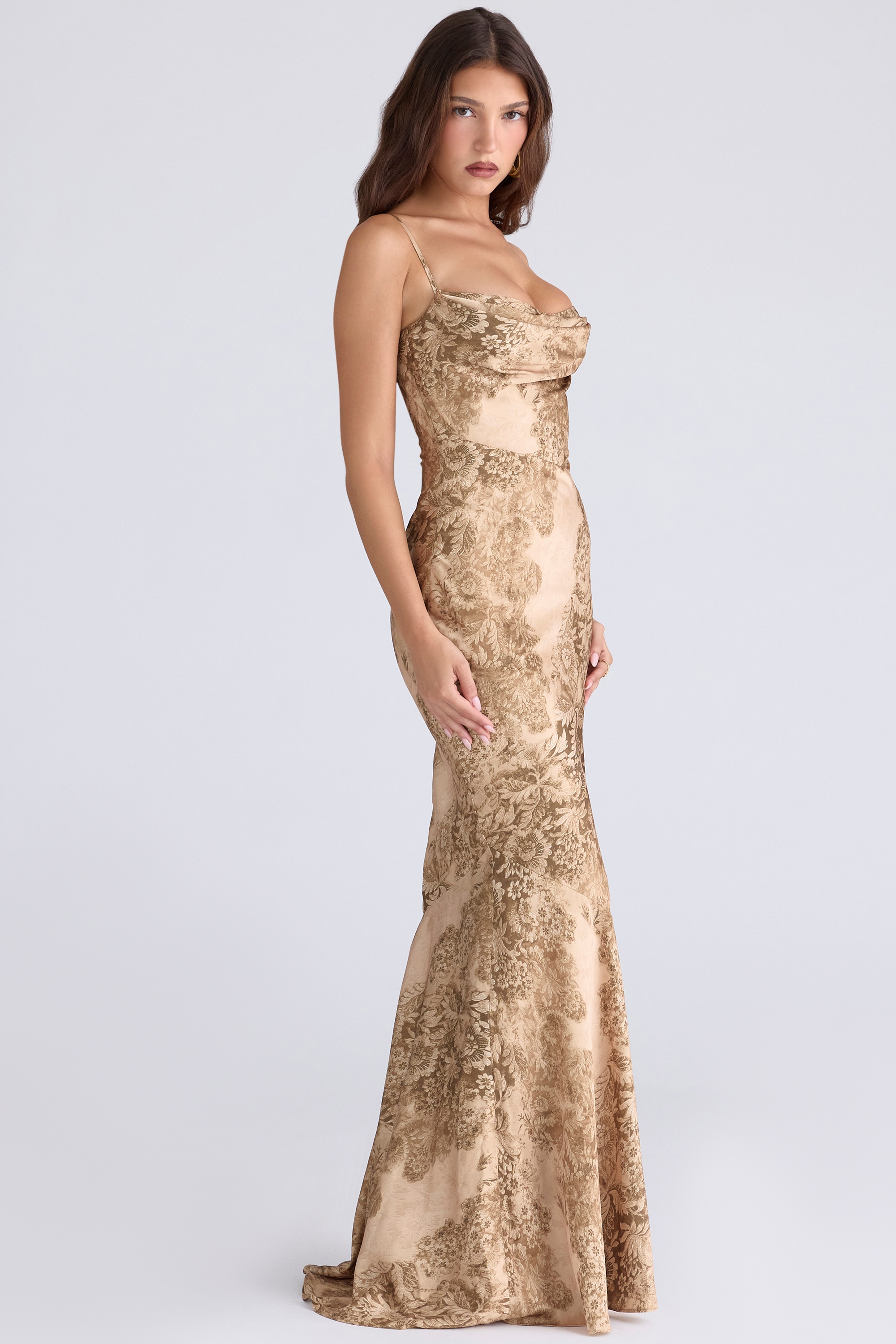 Nalani-Gold Printed Satin Maxi Dress - Limited Edition