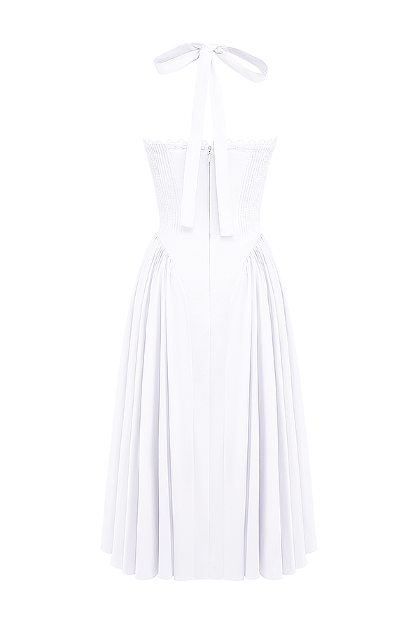 Adabella-White Cotton Halter Sundress