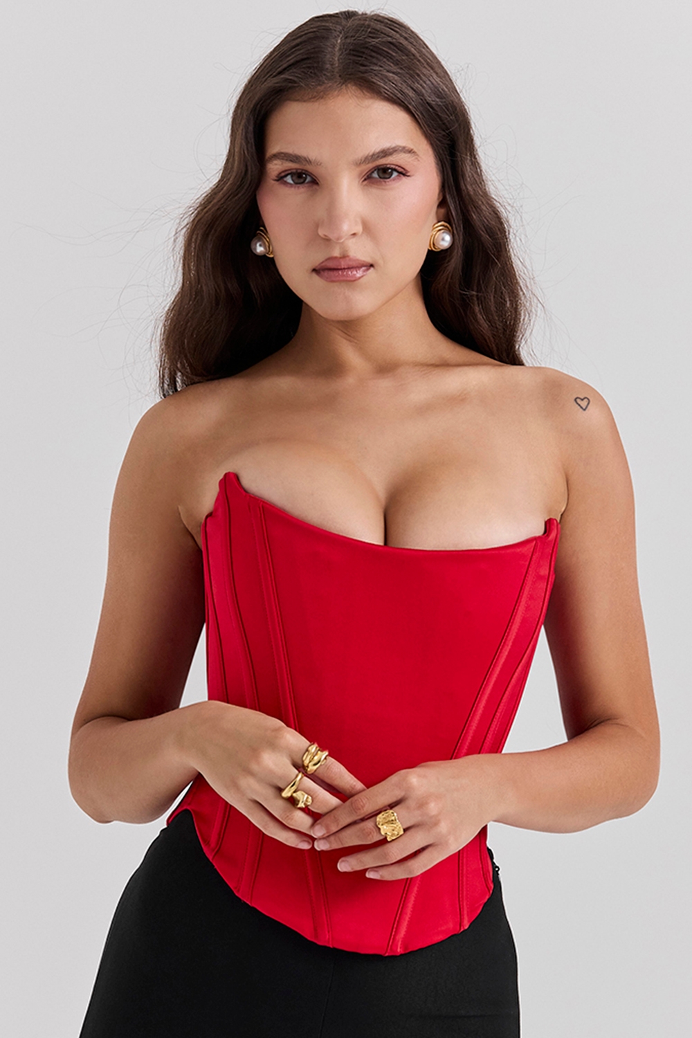 Genevieve-Scarlet Satin Lace Back Corset