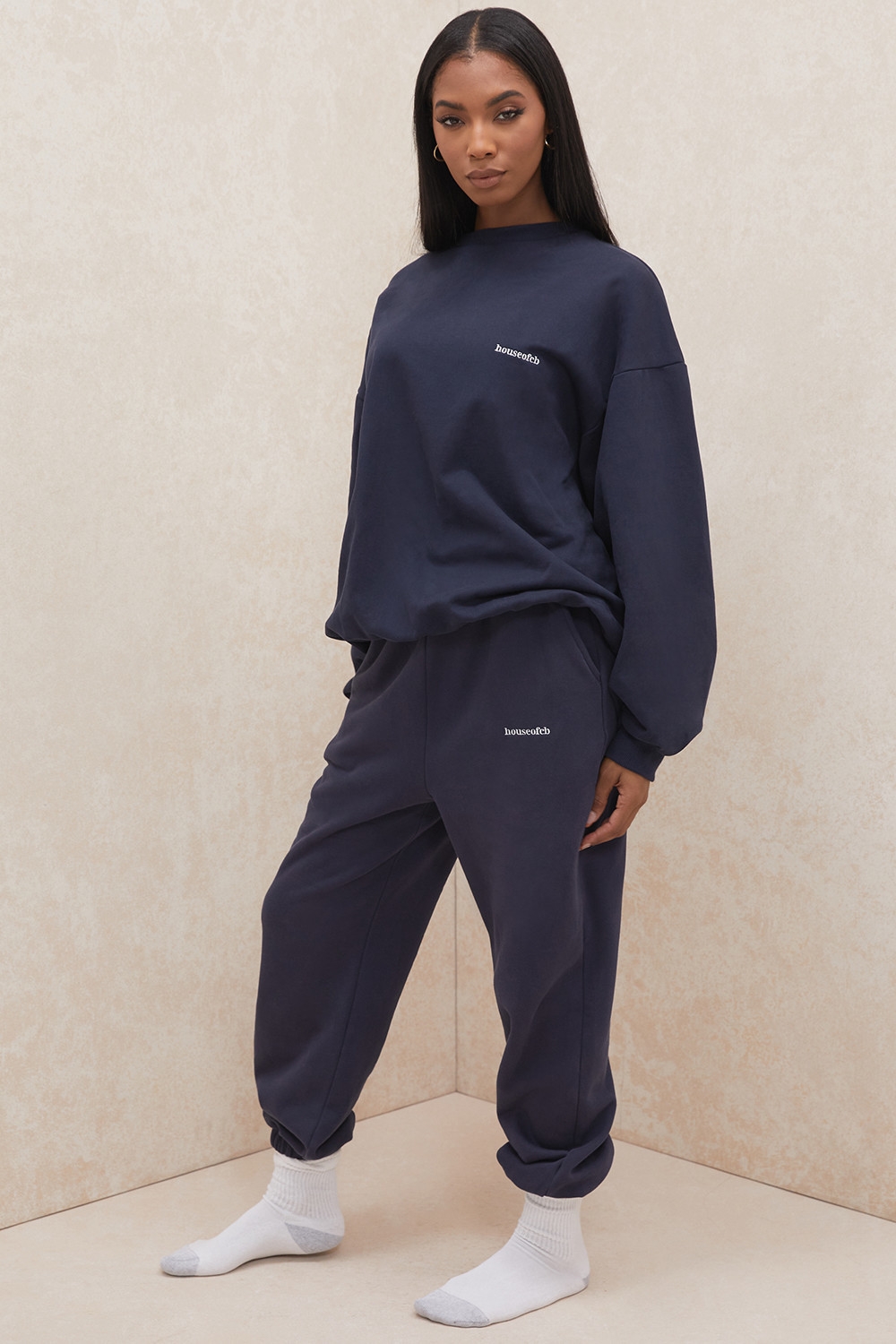 Sky-Navy Fleece Back Jogging Trousers