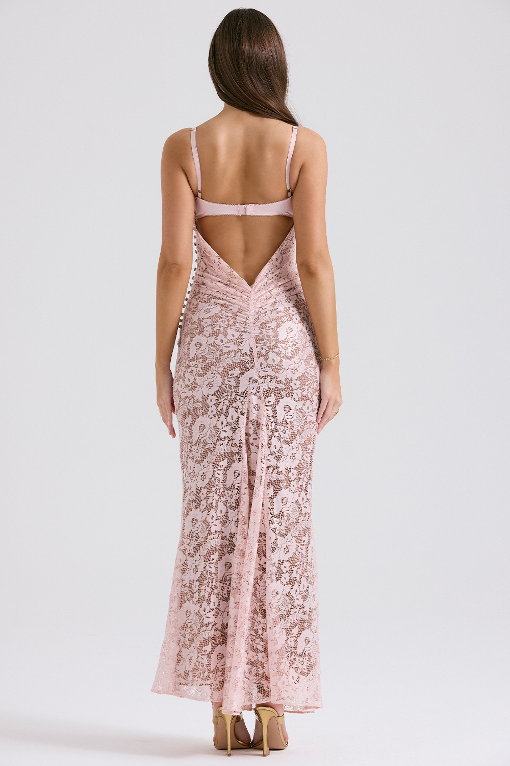Azzurra-Rose Pink Lace Godet Gown
