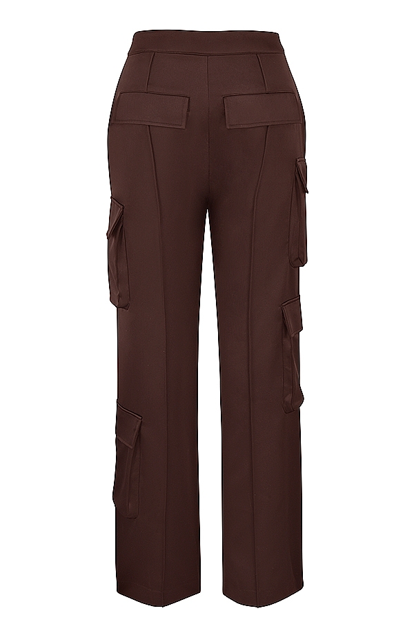 Daria-Chocolate Satin Cargo Trousers