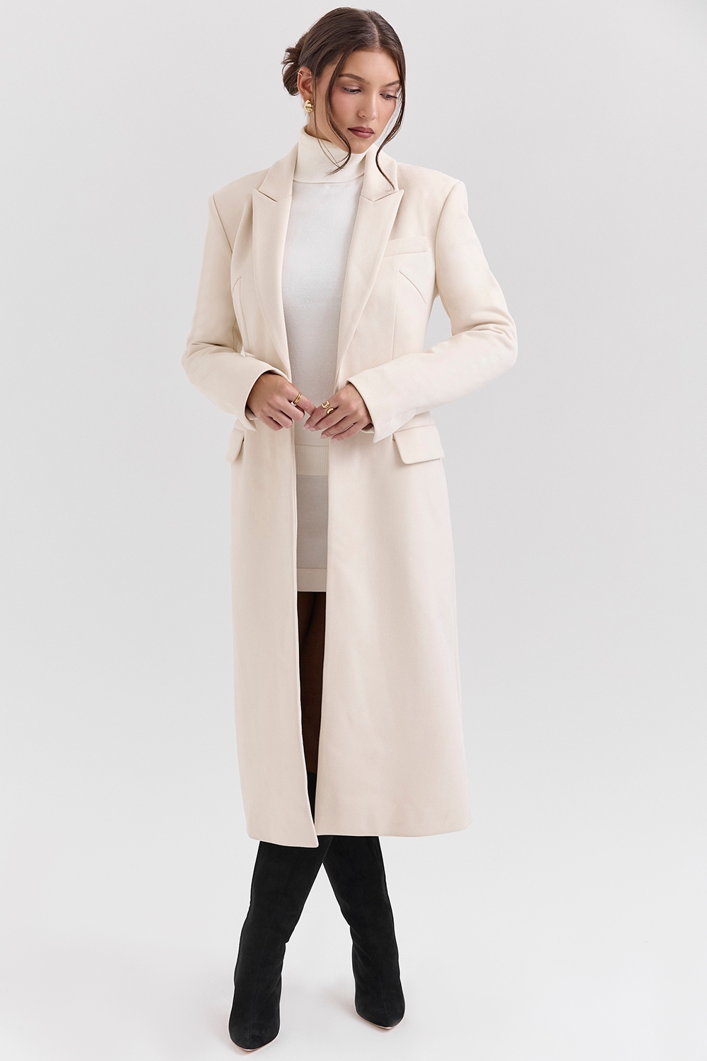 Remi-Ivory Single Breasted Long Coat