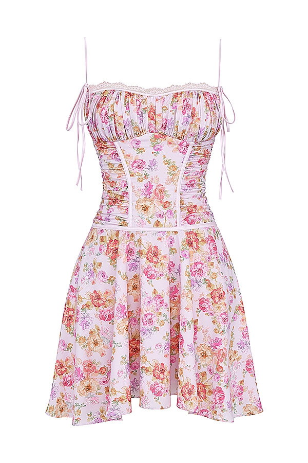 Alejandra-Light Lavender Print Corset Dress