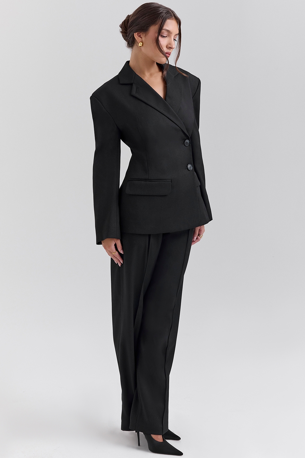 Hayden-Black Wide Leg High Waist Tailored Trousers