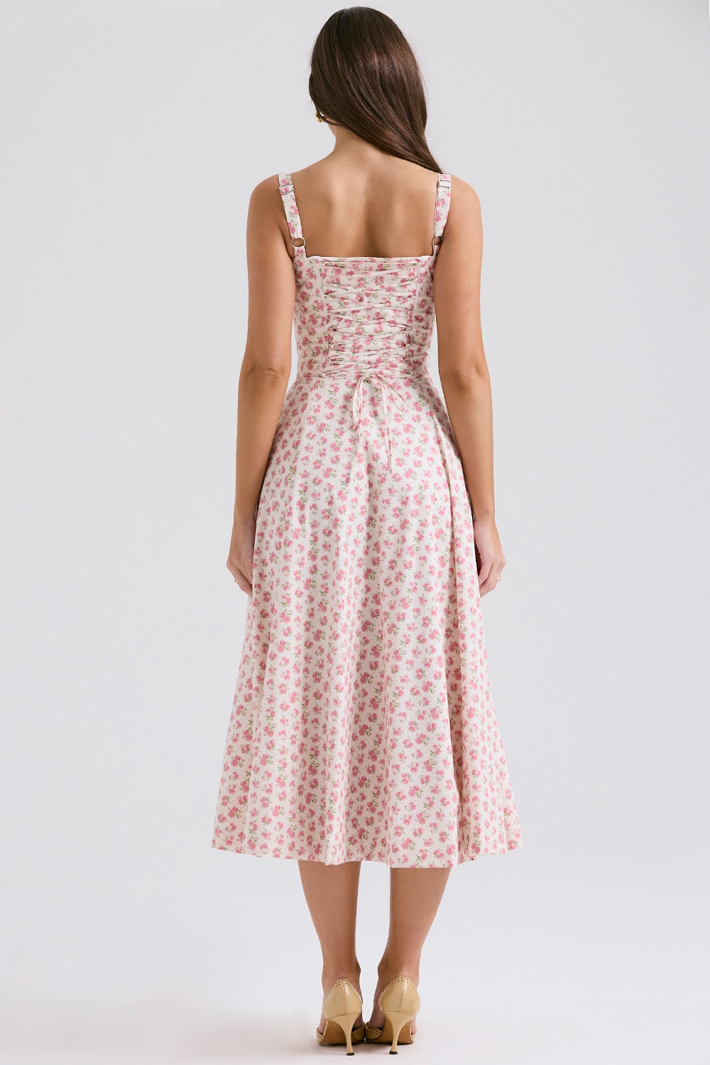 Carmen-White Rosebud Print Cotton Bustier Sundress