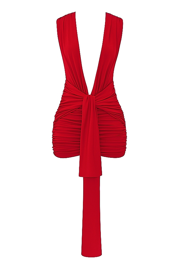 Aliza-Cherry Gathered Mini Dress