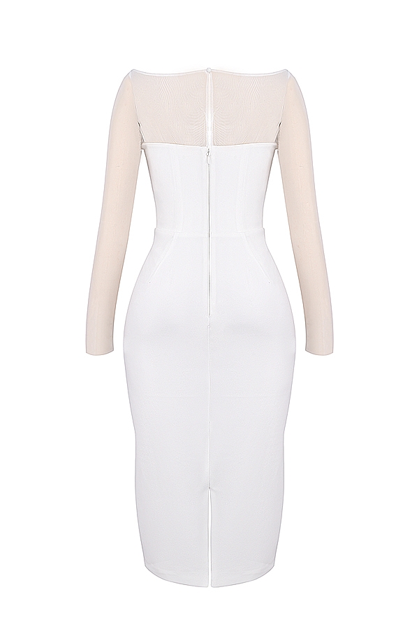 Yasmin-White Plunge Midi Dress