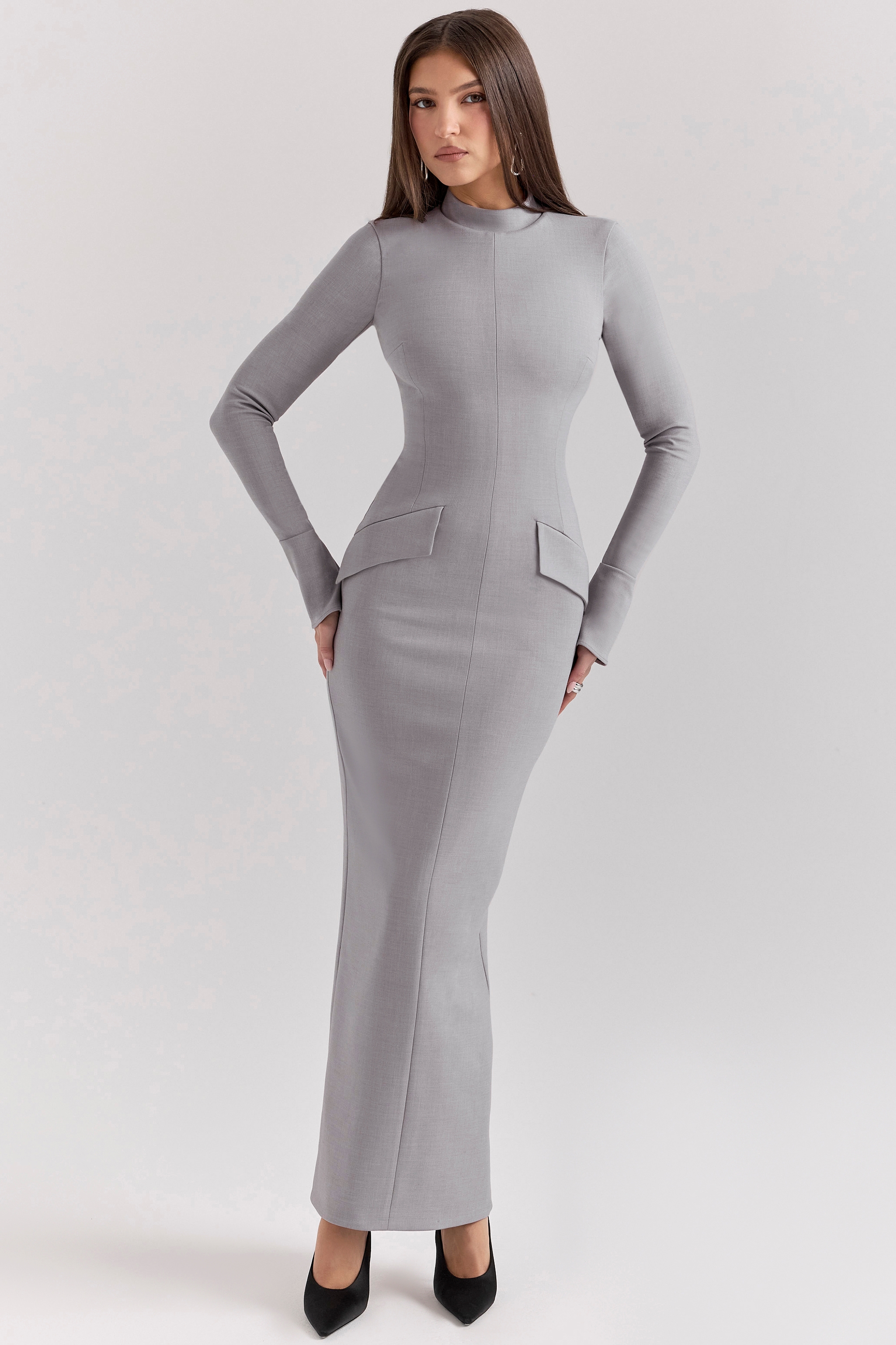 Marie-Louise-Light Grey Bodycon Maxi Dress