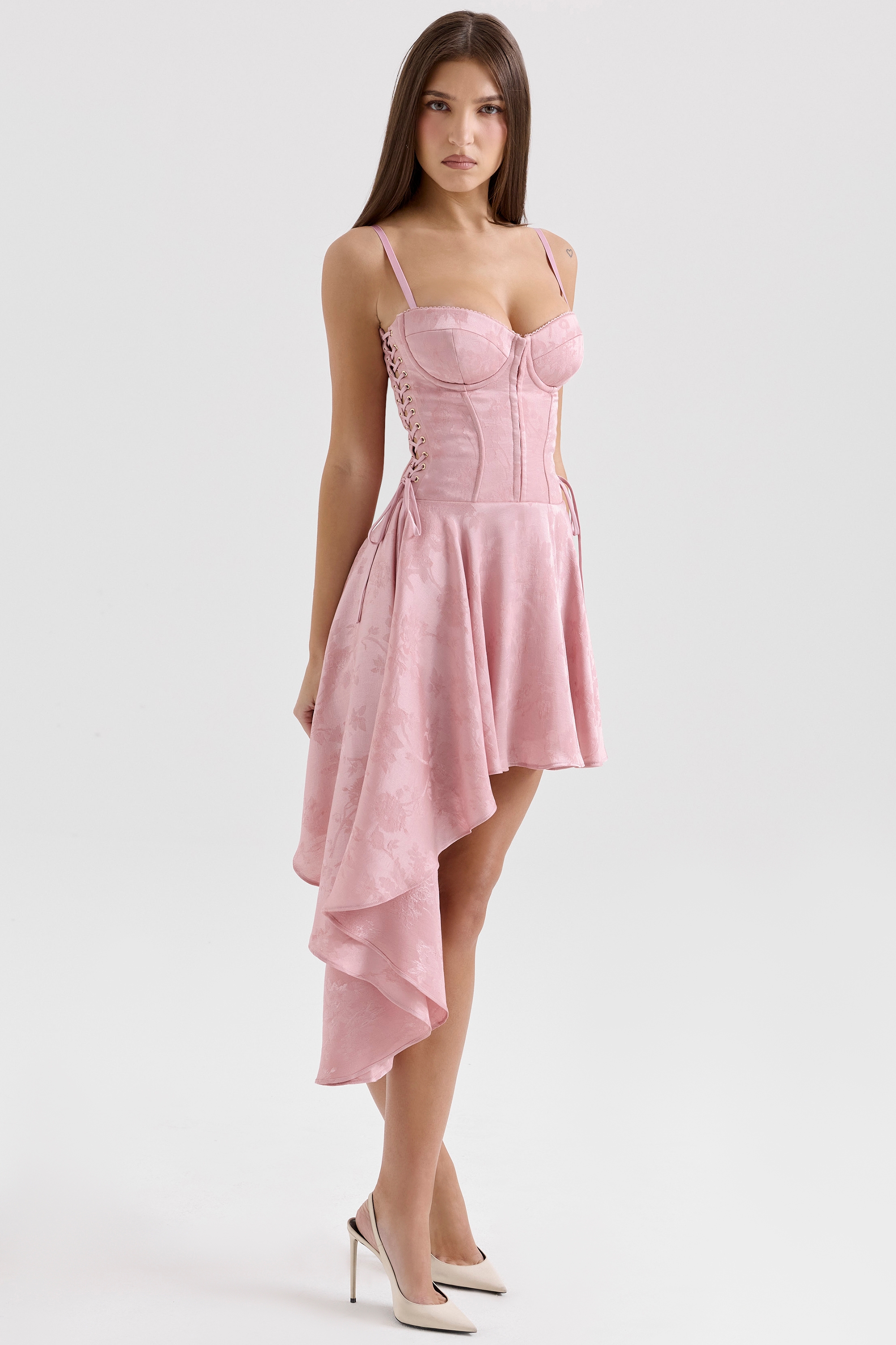 Lola-Pink Jacquard Draped Mini Dress