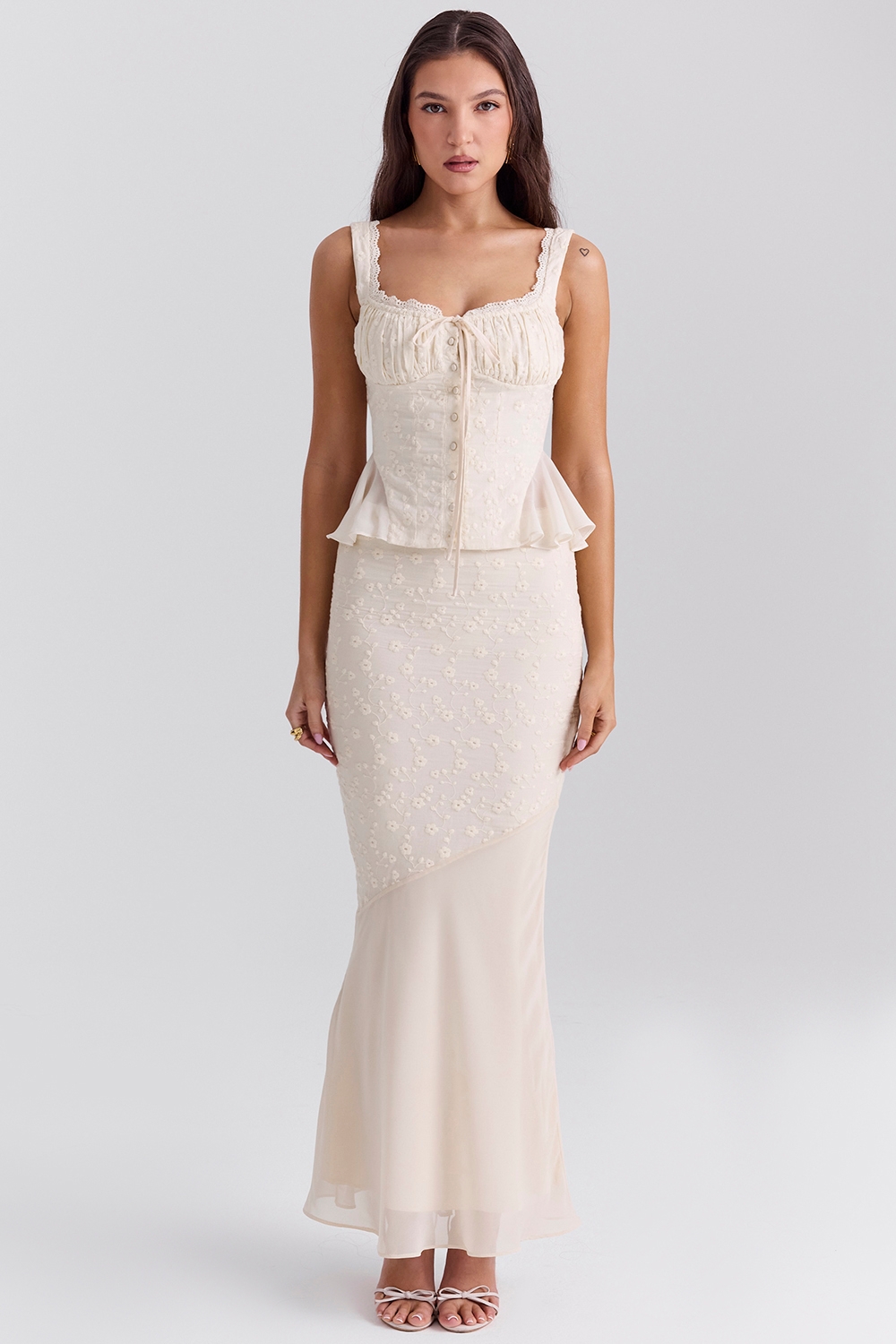 Lana-Vintage Cream Cotton Broderie Anglais Maxi Skirt