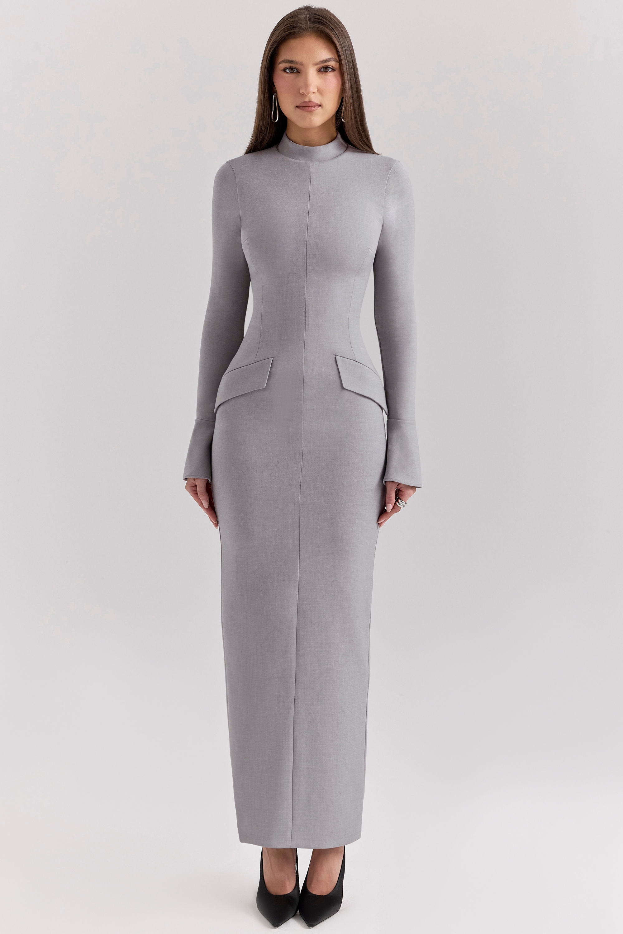 Marie-Louise-Light Grey Bodycon Maxi Dress